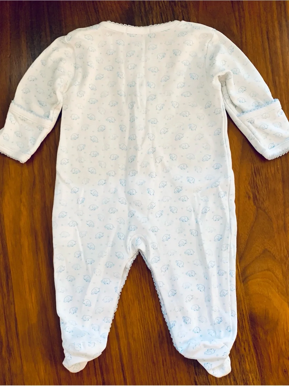 Kissy Kissy Baby Size 0-3M Elephant Print Footed Pajamas White Pima Cotton